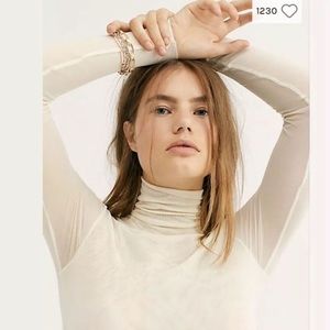 Free People Mesh Turtleneck Top Offwhite / Cream Size S